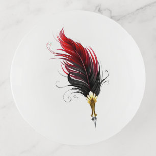 Red feather pen with gold nib trinket tray