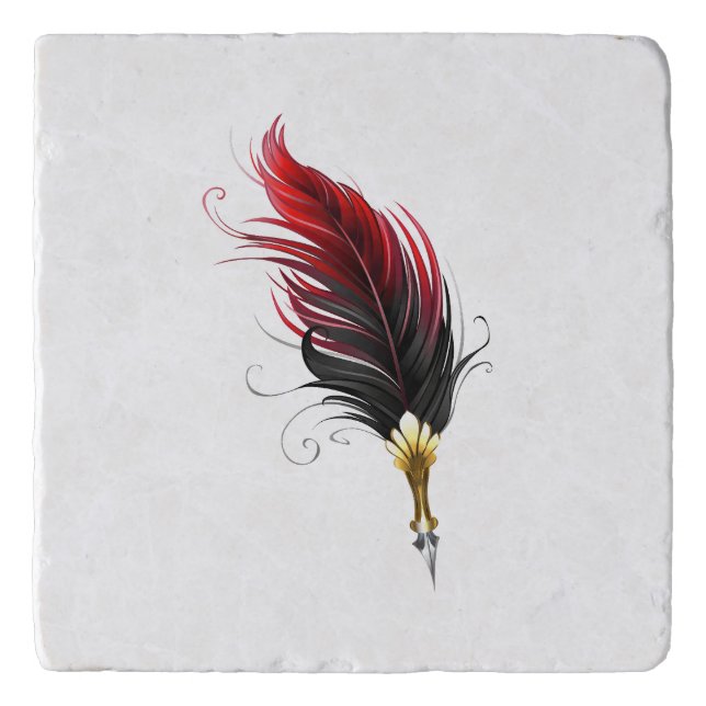 Red feather pen with gold nib trivet (Front)