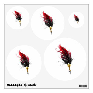 Red feather pen with gold nib wall decal