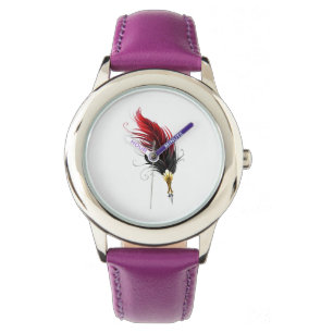 Red feather pen with gold nib watch