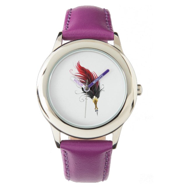 Red feather pen with gold nib watch (Front)