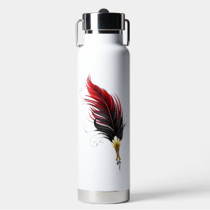 Red feather pen with gold nib water bottle