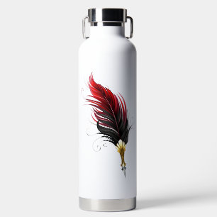 Red feather pen with gold nib water bottle