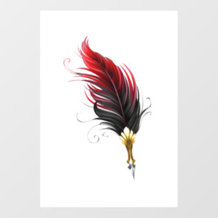 Red feather pen with gold nib window cling
