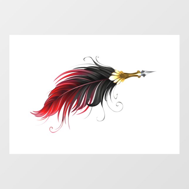 Red feather pen with gold nib window cling (Sheet)