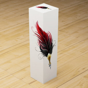 Red feather pen with gold nib wine box