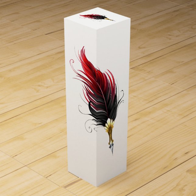 Red feather pen with gold nib wine box (Front)