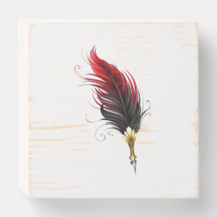 Red feather pen with gold nib wooden box sign