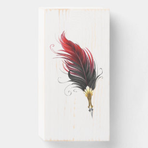 Red feather pen with gold nib wooden box sign