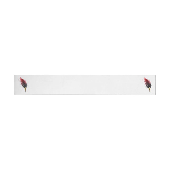 Red feather pen with gold nib wrap around label (Individual)