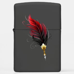 Red feather pen with gold nib zippo lighter