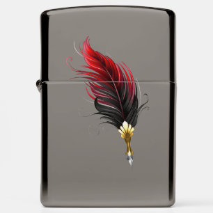 Red feather pen with gold nib zippo lighter