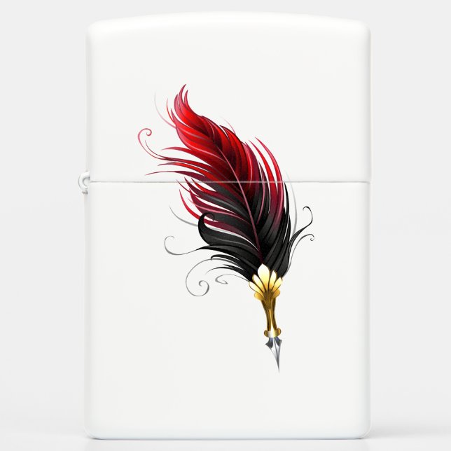 Red feather pen with gold nib zippo lighter (Front)