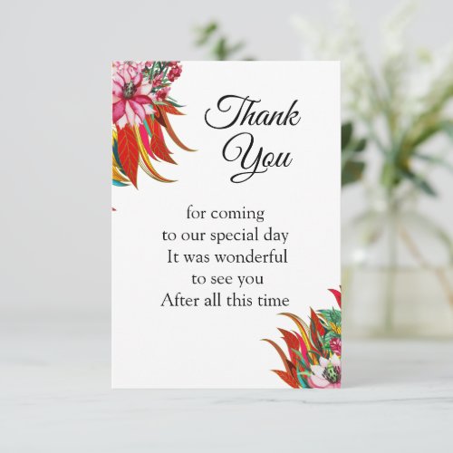 Red Feather Pink Flower Thank You Card