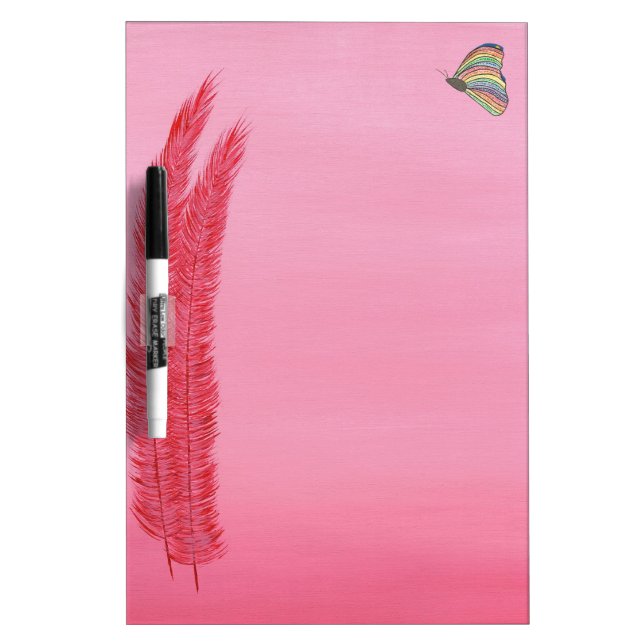 Red Feathers Gradient Red Pink, Rainbow Butterfly Dry Erase Board (Front)