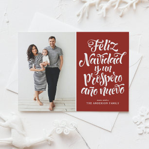 Red Feliz Navidad Script Christmas Photo Holiday Postcard