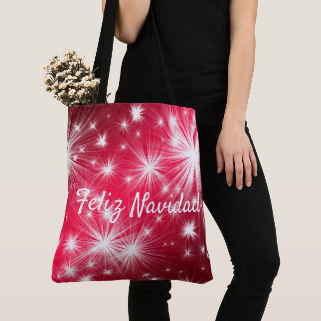 Red Feliz Navidad Tote Celebrate Christmas  (Close Up)