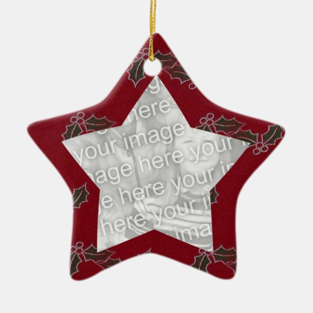 Red Felt Holly Christmas Photo Frame Ornament (Front)