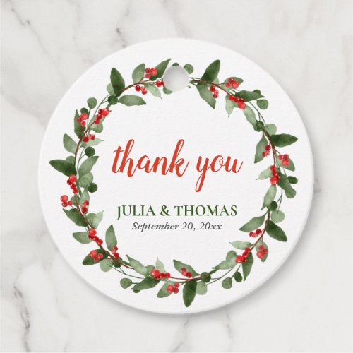 Red Festive Berry Christmas  Wedding Thank You  Favor Tags
