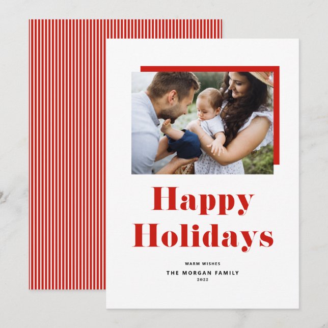Red Festive Bold Typography Happy Holidays Photo Holiday Card (Front/Back)