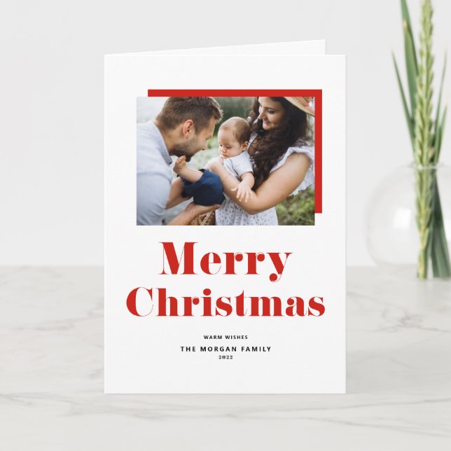 Red Festive Bold Typography Merry Christmas Photo Holiday Card (Front)