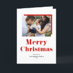 Red Festive Bold Typography Merry Christmas Photo Holiday Card<br><div class="desc">Merry Christmas! Send festive greetings this Christmas season with this customizable photo Christmas card. It features red bold typography and pinstripes pattern. Personalize by adding a photo,  names,  year and other details. This modern typography Christmas card is available in other cardstock.</div>