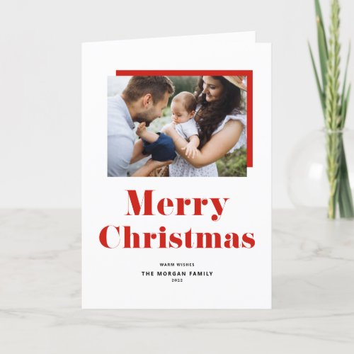 Red Festive Bold Typography Merry Christmas Photo Holiday Card