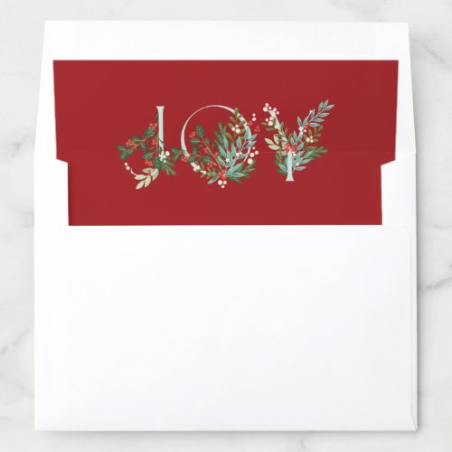 Red Festive Botanical Floral JOY Christmas Classic Envelope Liner