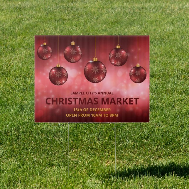 Red Festive Christmas Baubles - Christmas Market Sign (Insitu)