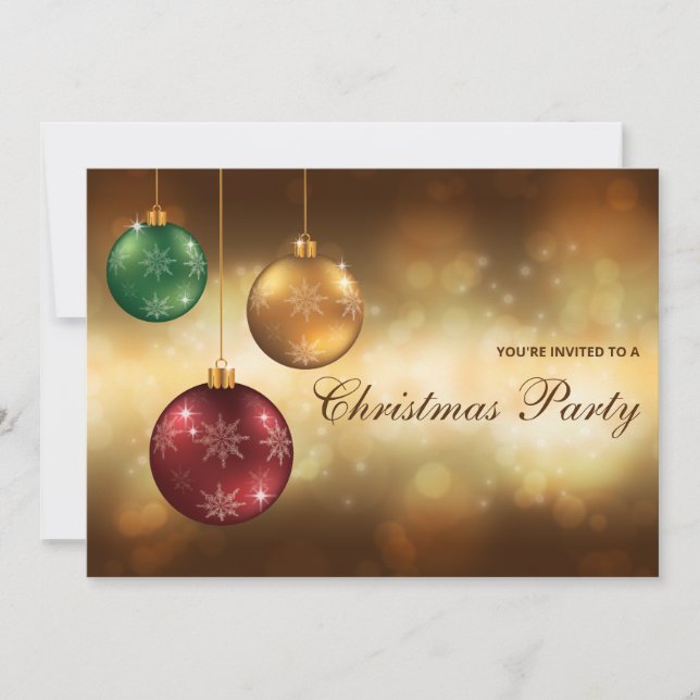 Red Festive Christmas Baubles Christmas Party Invi Invitation (Front)