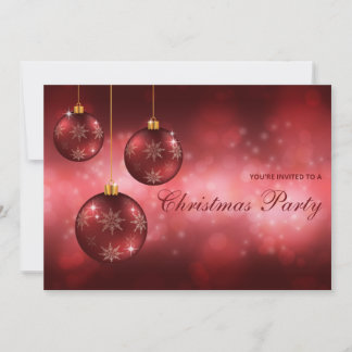Red Festive Christmas Baubles Christmas Party Invitation