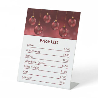 Red Festive Christmas Baubles Christmas Price List Pedestal Sign