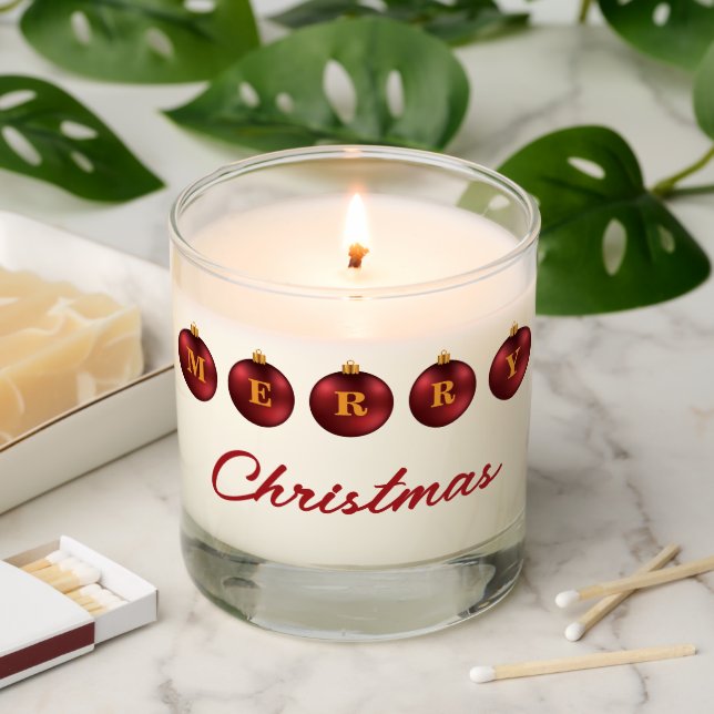 Red Festive Christmas Baubles Merry Christmas Text Scented Candle (Lit)