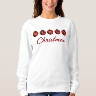Red Festive Christmas Baubles Merry Christmas Text Sweatshirt