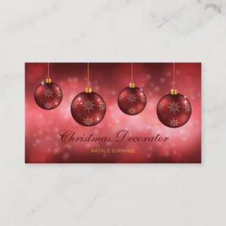 Red Festive Christmas Baubles On Red Bokeh Business Card