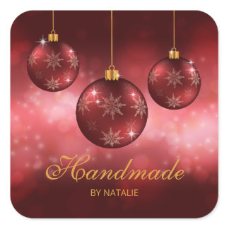Red Festive Christmas Baubles On Red Bokeh Square Sticker
