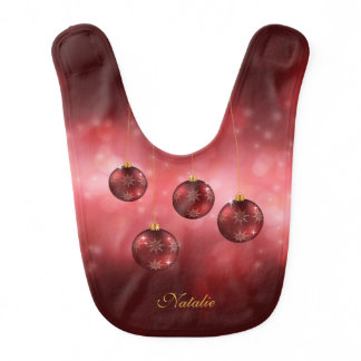 Red Festive Christmas Baubles With Custom Name Baby Bib