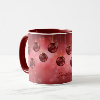 Red Festive Christmas Baubles With Custom Name Mug