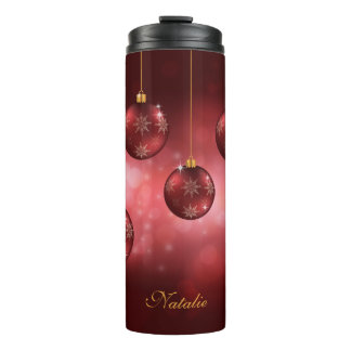 Red Festive Christmas Baubles With Custom Name Thermal Tumbler