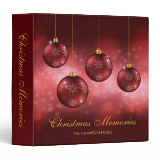 Red Festive Christmas Baubles With Custom Text 3 Ring Binder