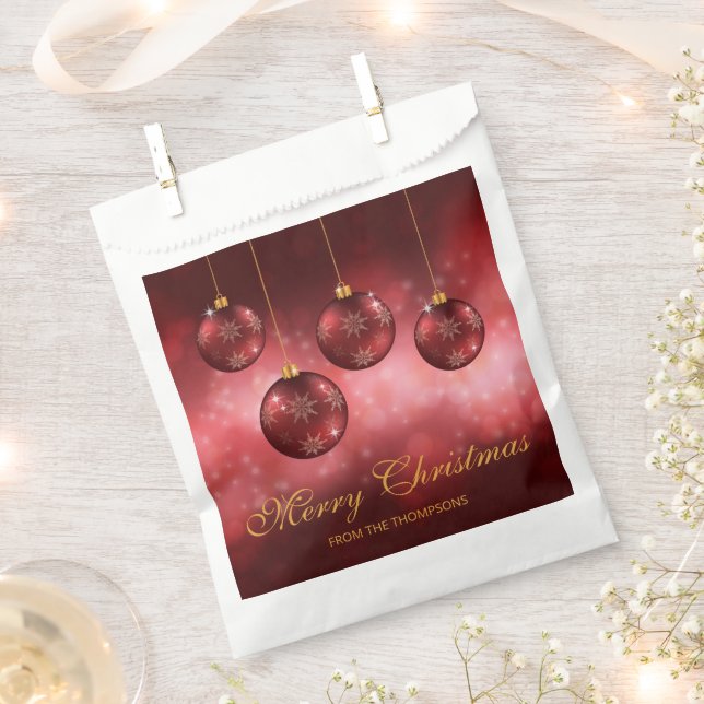Red Festive Christmas Baubles With Custom Text Favor Bag (Clipped)