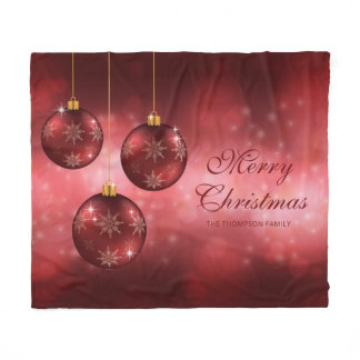 Red Festive Christmas Baubles With Custom Text Fleece Blanket
