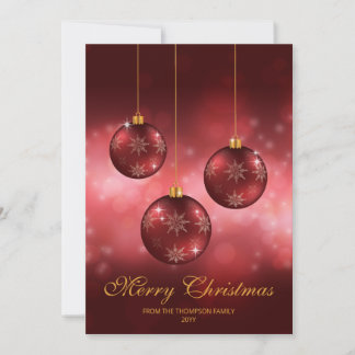 Red Festive Christmas Baubles With Custom Text Holiday Card
