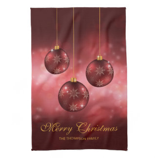 Red Festive Christmas Baubles With Custom Text Kitchen Towel
