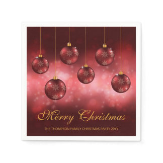 Red Festive Christmas Baubles With Custom Text Napkins
