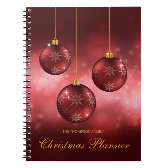 Red Festive Christmas Baubles With Custom Text Notebook (Front)