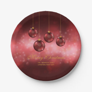 Red Festive Christmas Baubles With Custom Text Paper Plates