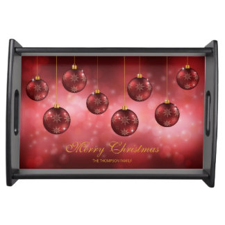 Red Festive Christmas Baubles With Custom Text Serving Tray