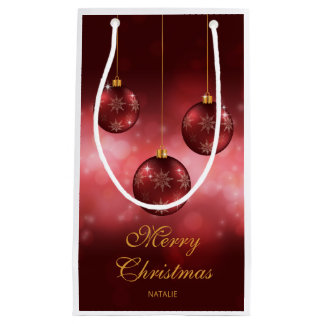 Red Festive Christmas Baubles With Custom Text Small Gift Bag
