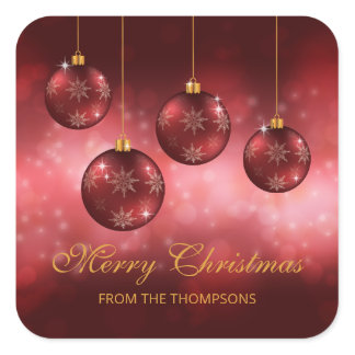 Red Festive Christmas Baubles With Custom Text Square Sticker
